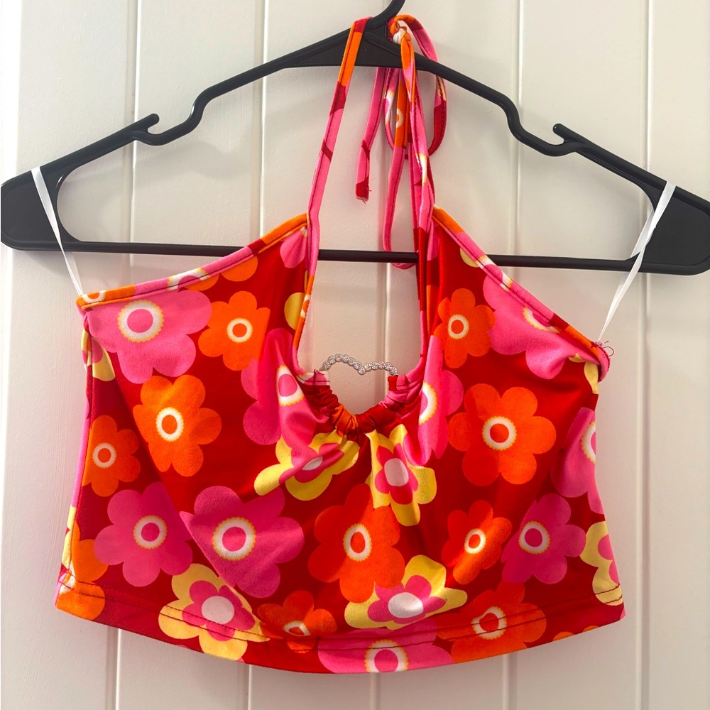 Floral Halter Top in Red and Pink